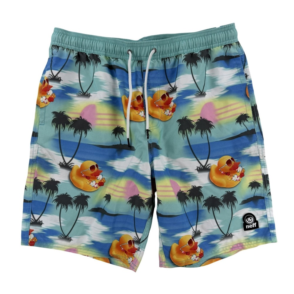 Neff Swim Shorts Mens Large Multicolor Rubber Duck Tropical Surf Trunks Beach